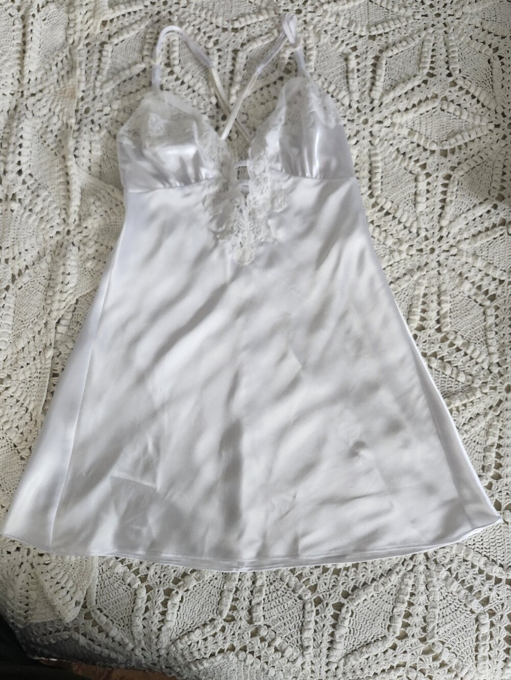 Frederick's of Hollywood White Satin Lace Chemise